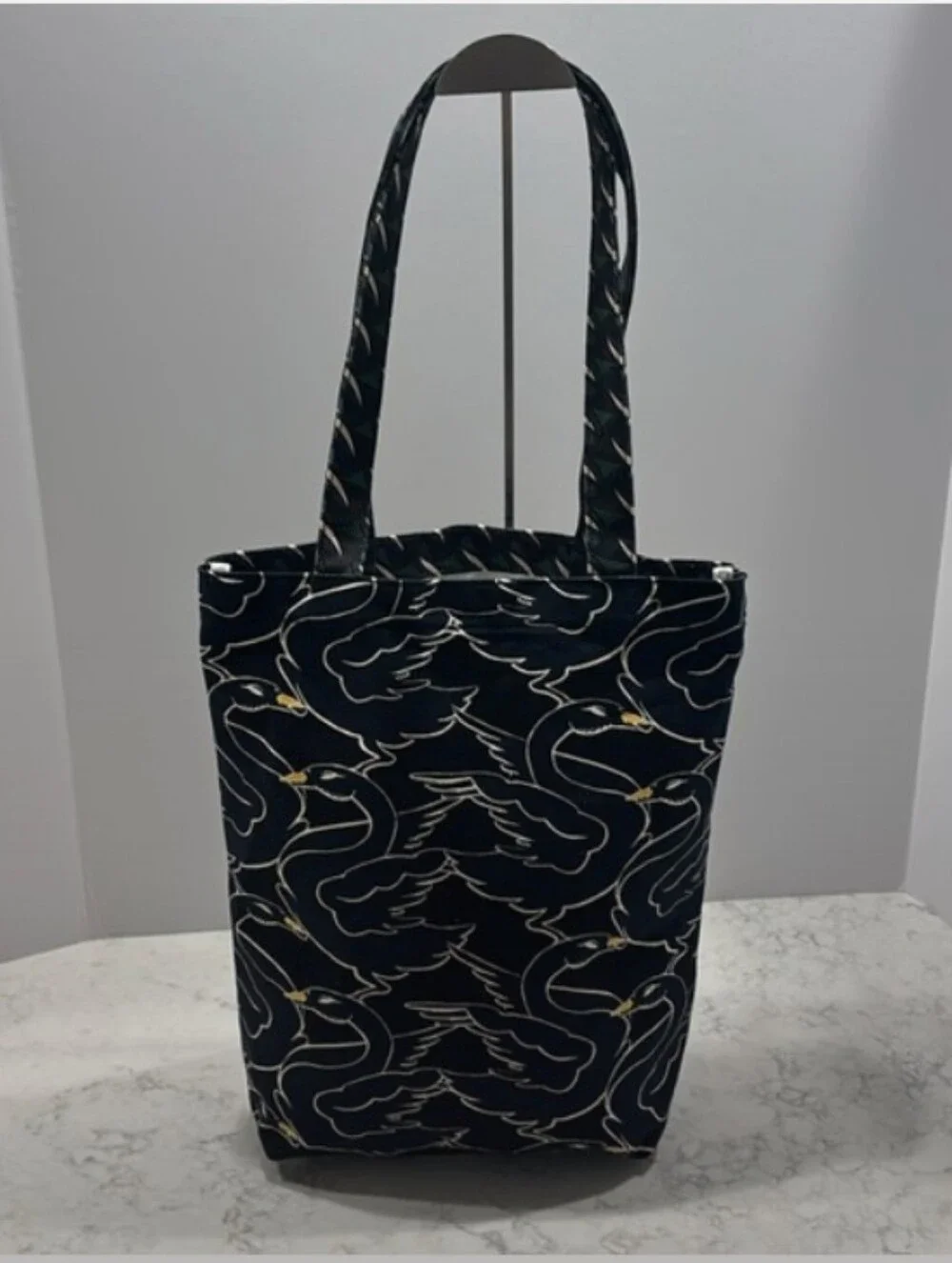 Tory Burch-Swan 🦢Ribbon Abstract Geometric Canvas Tote Bag 🖤